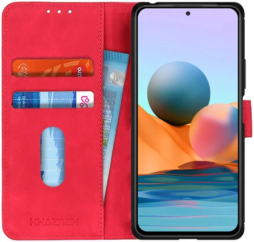 KHAZNEH Xiaomi Redmi Note 10 Pro Hoesje Retro Wallet Book Case Rood afbeelding 1