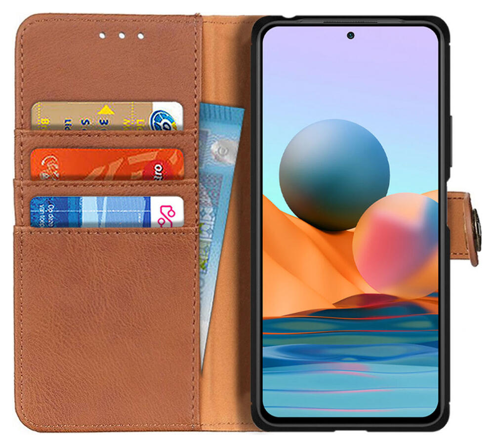 Xiaomi Redmi Note 10 Pro Hoesje Portemonnee Drukknoop Sluiting Bruin afbeelding 1