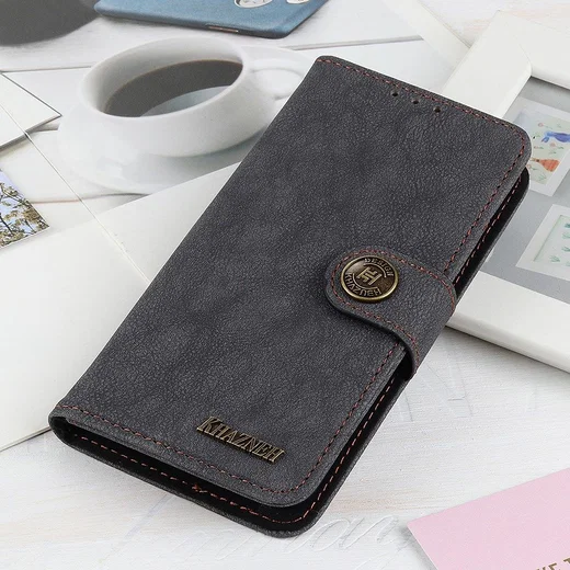 Xiaomi Poco F3 / Mi 11i Hoesje Portemonnee Drukknoop Sluiting Zwart afbeelding 4