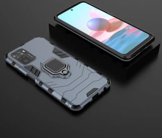 Xiaomi Redmi Note 10/10S Hoesje Hybride Back Cover met Kickstand Blauw afbeelding 4