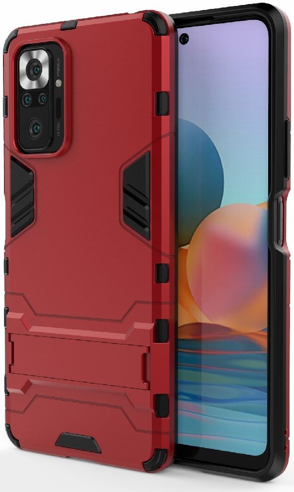 Xiaomi Redmi Note 10 Pro Hoesje Hybride Back Cover met Kickstand Rood afbeelding 1