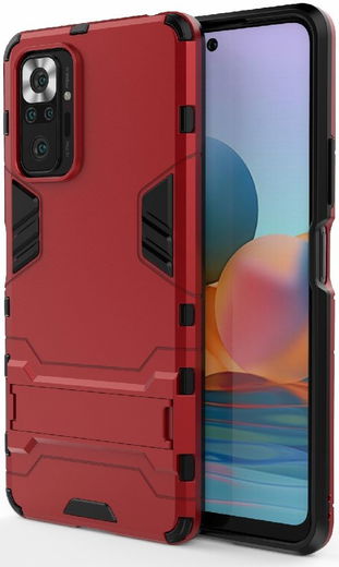 Xiaomi Redmi Note 10 Pro Hoesje Hybride Back Cover met Kickstand Rood afbeelding 1