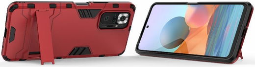 Xiaomi Redmi Note 10 Pro Hoesje Hybride Back Cover met Kickstand Rood afbeelding 3
