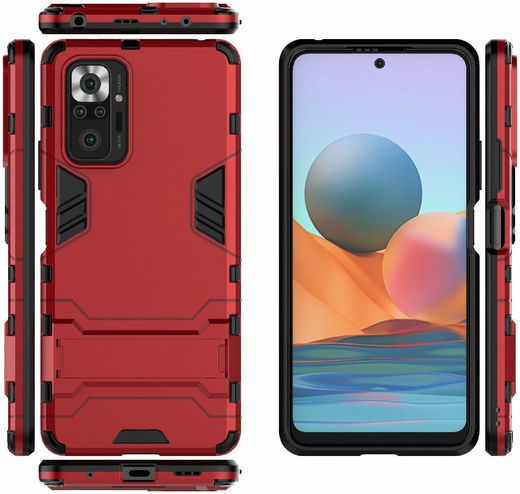 Xiaomi Redmi Note 10 Pro Hoesje Hybride Back Cover met Kickstand Rood afbeelding 5