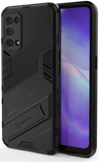 Oppo Find X3 Lite Hoesje Hybride Back Cover met Kickstand Zwart afbeelding 3
