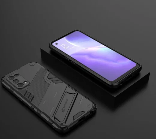Oppo Find X3 Lite Hoesje Hybride Back Cover met Kickstand Zwart afbeelding 4