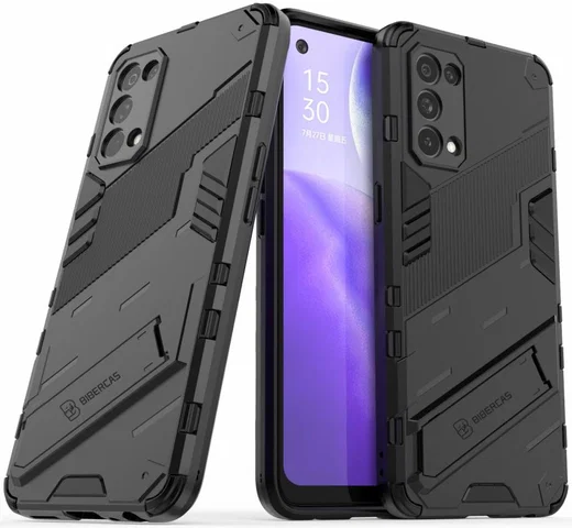 Oppo Find X3 Lite Hoesje Hybride Back Cover met Kickstand Zwart afbeelding 1