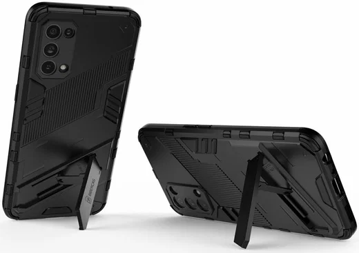 Oppo Find X3 Lite Hoesje Hybride Back Cover met Kickstand Zwart afbeelding 2