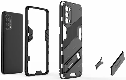 Oppo Find X3 Lite Hoesje Hybride Back Cover met Kickstand Zwart afbeelding 5