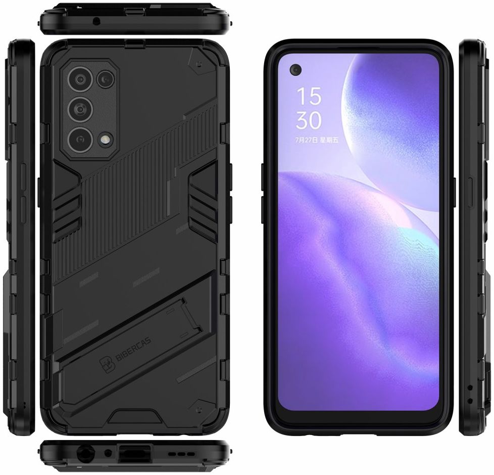 Oppo Find X3 Lite Hoesje Hybride Back Cover met Kickstand Zwart afbeelding 6