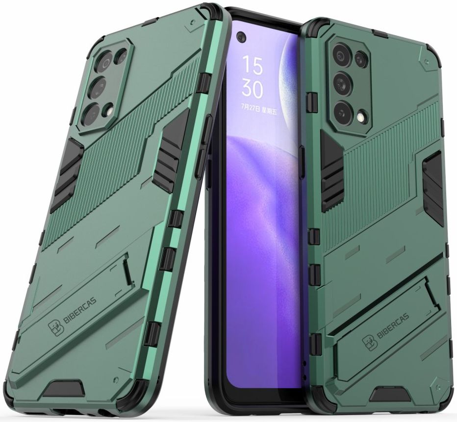 Oppo Find X3 Lite / Reno5 Hoesje Hybride Back Cover Kickstand Groen afbeelding 1