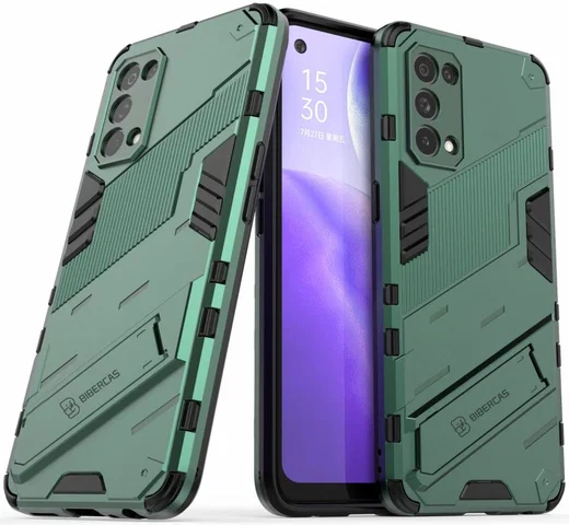 Oppo Find X3 Lite / Reno5 Hoesje Hybride Back Cover Kickstand Groen afbeelding 1