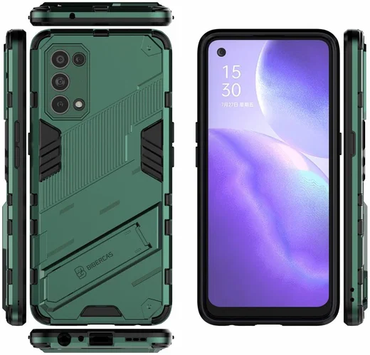 Oppo Find X3 Lite / Reno5 Hoesje Hybride Back Cover Kickstand Groen afbeelding 4