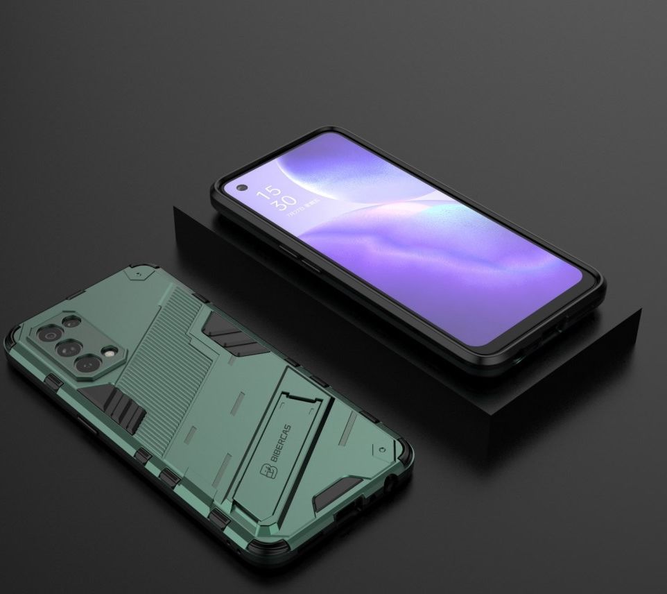 Oppo Find X3 Lite / Reno5 Hoesje Hybride Back Cover Kickstand Groen afbeelding 5