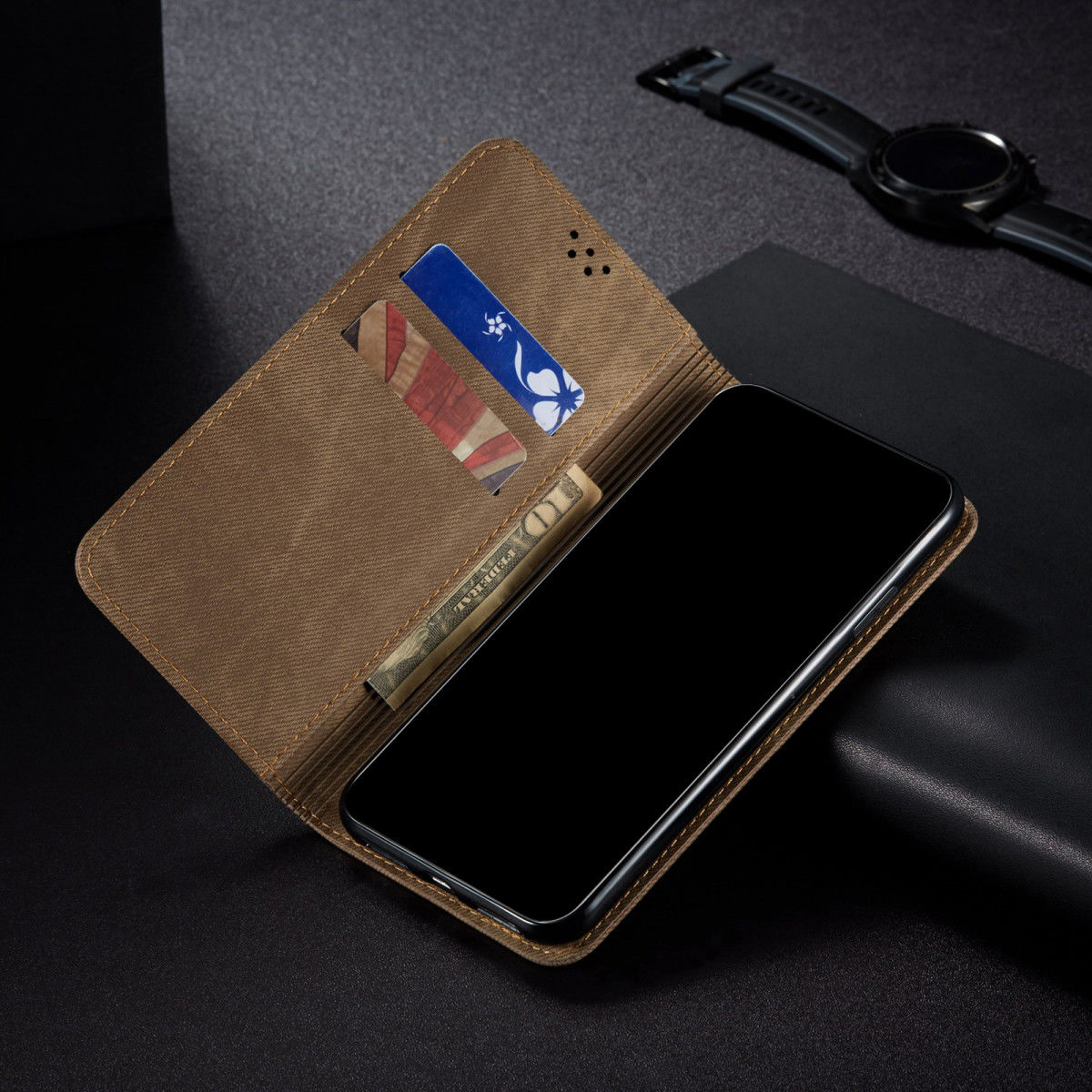 Oppo Find X3 Pro Hoesje Portemonnee Stof Textuur Book Case Groen afbeelding 4