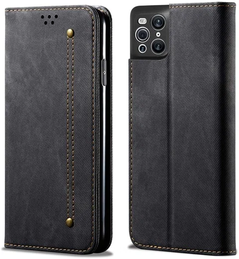 Oppo Find X3 Pro Hoesje Portemonnee Stof Textuur Book Case Zwart afbeelding 3