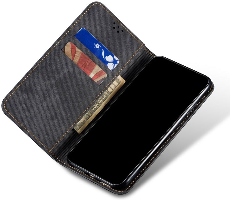 Oppo Find X3 Pro Hoesje Portemonnee Stof Textuur Book Case Zwart afbeelding 2