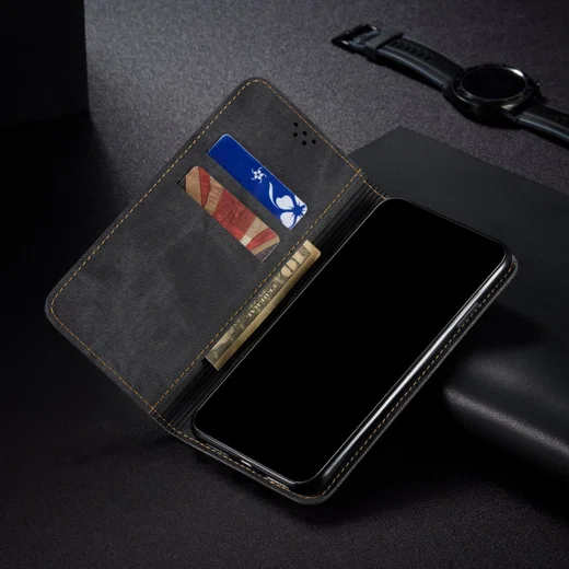 Oppo Find X3 Pro Hoesje Portemonnee Stof Textuur Book Case Zwart afbeelding 4