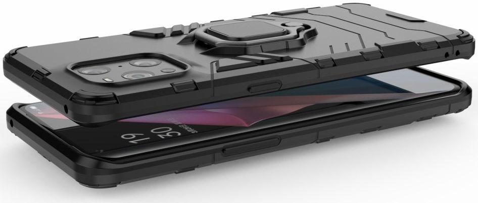 Oppo Find X3 Pro Hoesje Shock Proof Back Cover met Kickstand Zwart afbeelding 7
