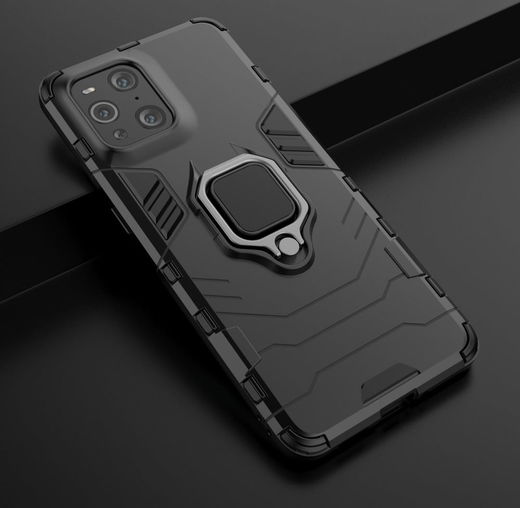 Oppo Find X3 Pro Hoesje Shock Proof Back Cover met Kickstand Zwart afbeelding 6