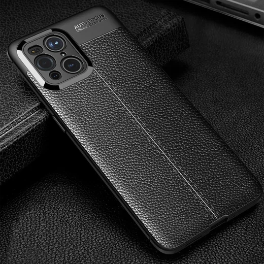 Oppo Find X3 Pro Hoesje Litchi Textuur Kunstleer Back Cover Zwart afbeelding 3
