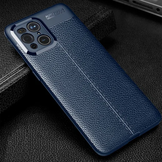 Oppo Find X3 Pro Hoesje Litchi Textuur Kunstleer Back Cover Blauw afbeelding 3