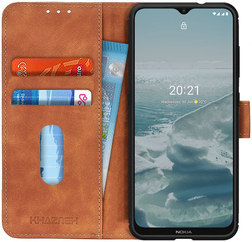 KHAZNEH Nokia 6.3 / G10 / G20 Hoesje Retro Wallet Book Case Bruin afbeelding 1