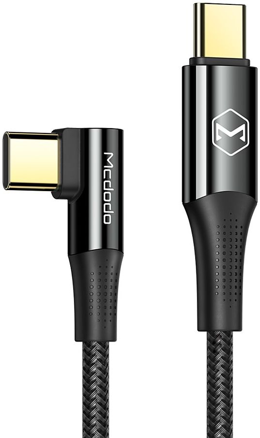 Fast Charge 100W USB-C Snellaad Kabel 1.2 Meter met Haakse Hoek Zwart afbeelding 1