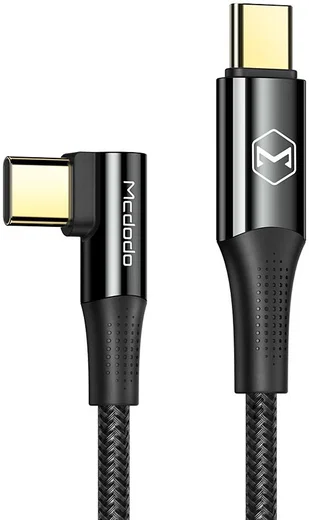 Fast Charge 100W USB-C Snellaad Kabel 1.2 Meter met Haakse Hoek Zwart afbeelding 1