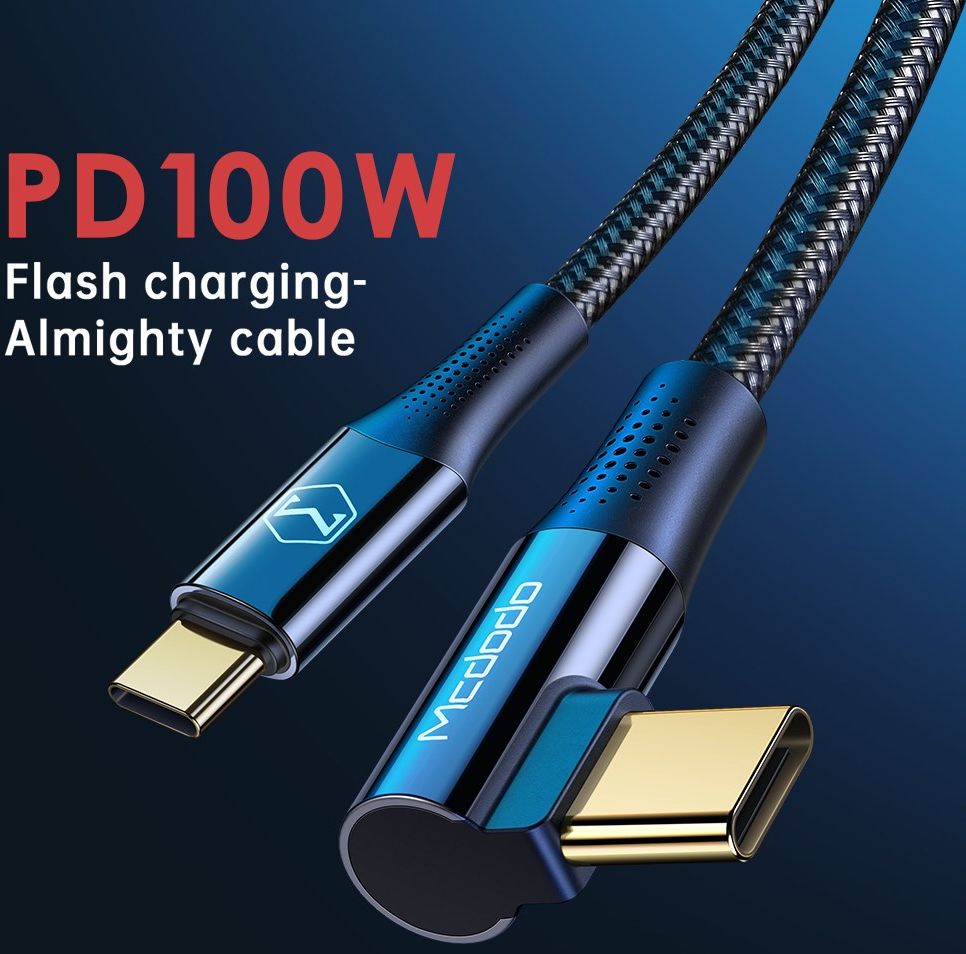 Fast Charge 100W USB-C Snellaad Kabel 1.2 Meter met Haakse Hoek Zwart afbeelding 5