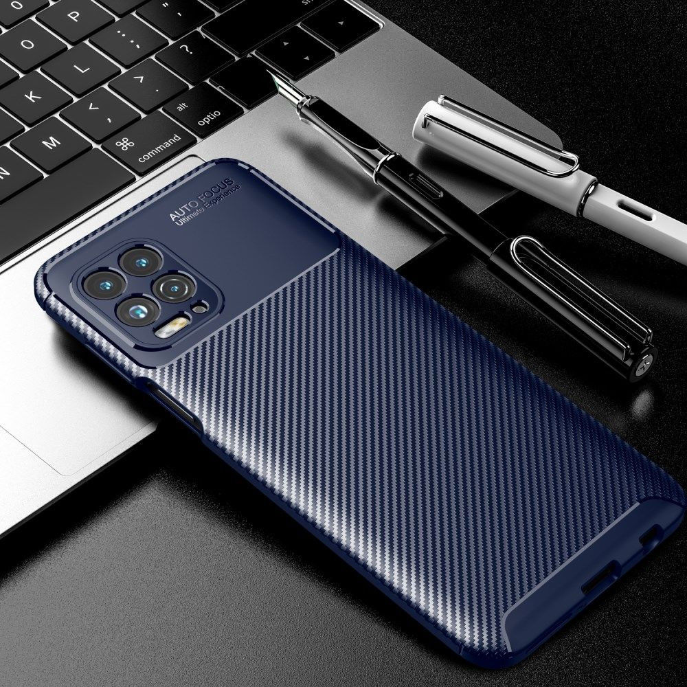 Motorola Moto G100 Hoesje Siliconen Carbon TPU Back Cover Blauw afbeelding 5