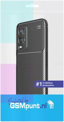 Oppo A54 5G Siliconen Carbon Shock Proof Hoesje Back Cover Zwart afbeelding 2