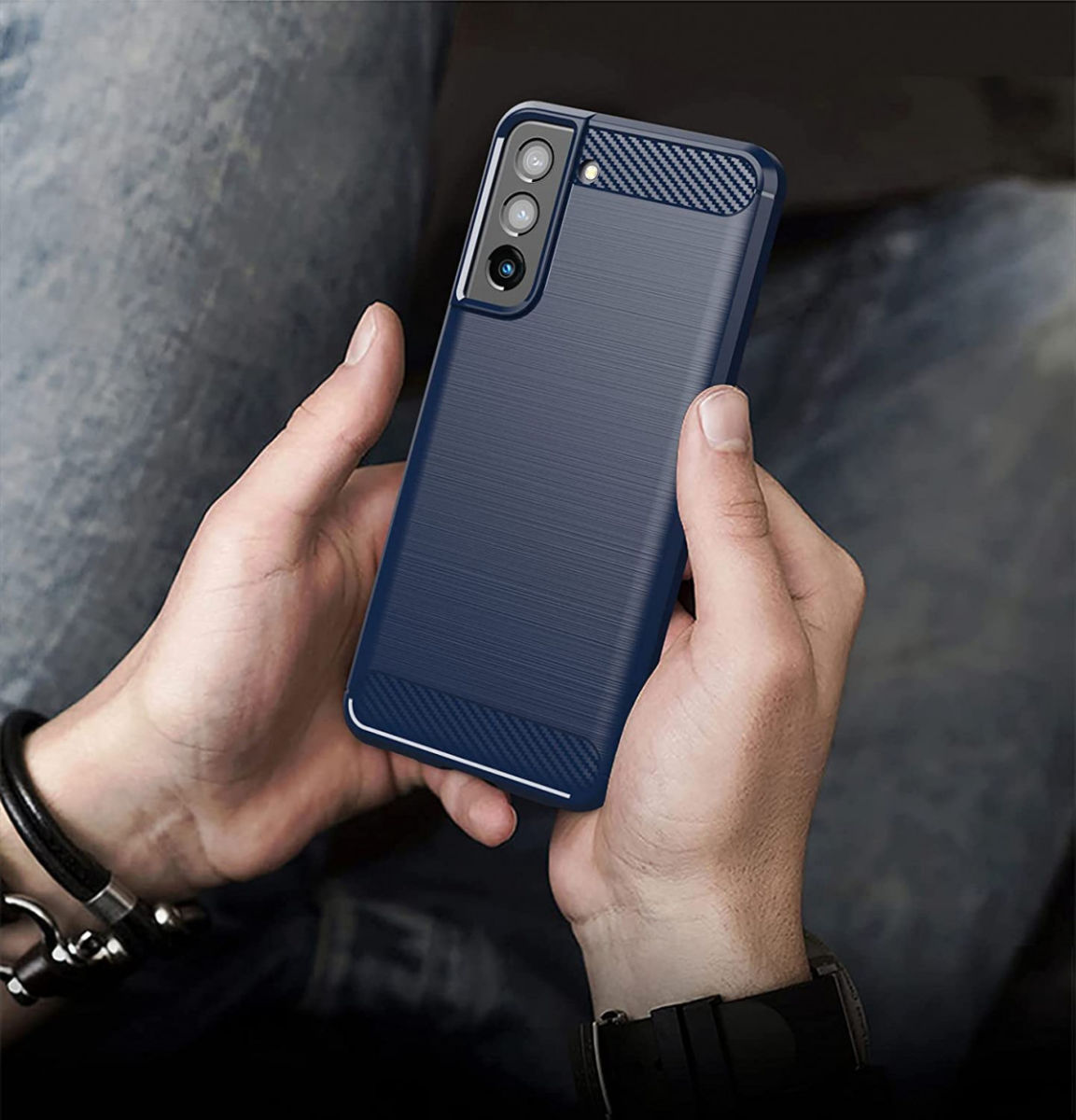 Samsung Galaxy S21 FE Hoesje Geborsteld TPU Flexibele Back Cover Blauw afbeelding 7