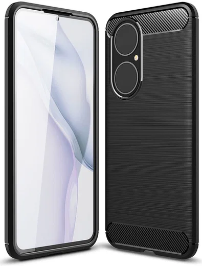 Huawei P50 Hoesje Geborsteld TPU Flexibele Back Cover Zwart afbeelding 5