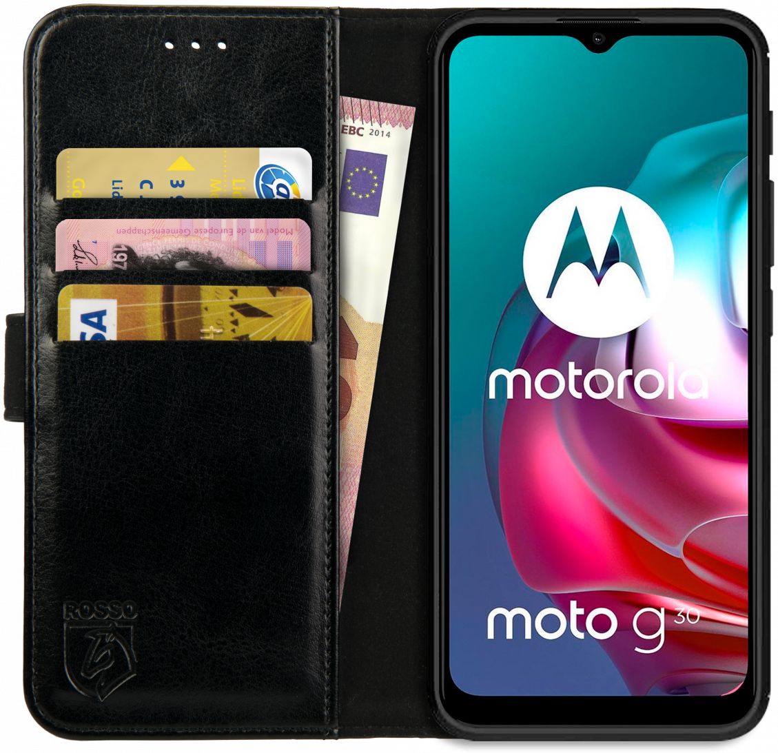 Rosso Element Motorola Moto G10/G20/G30 Hoesje Book Cover Wallet Zwart afbeelding 1