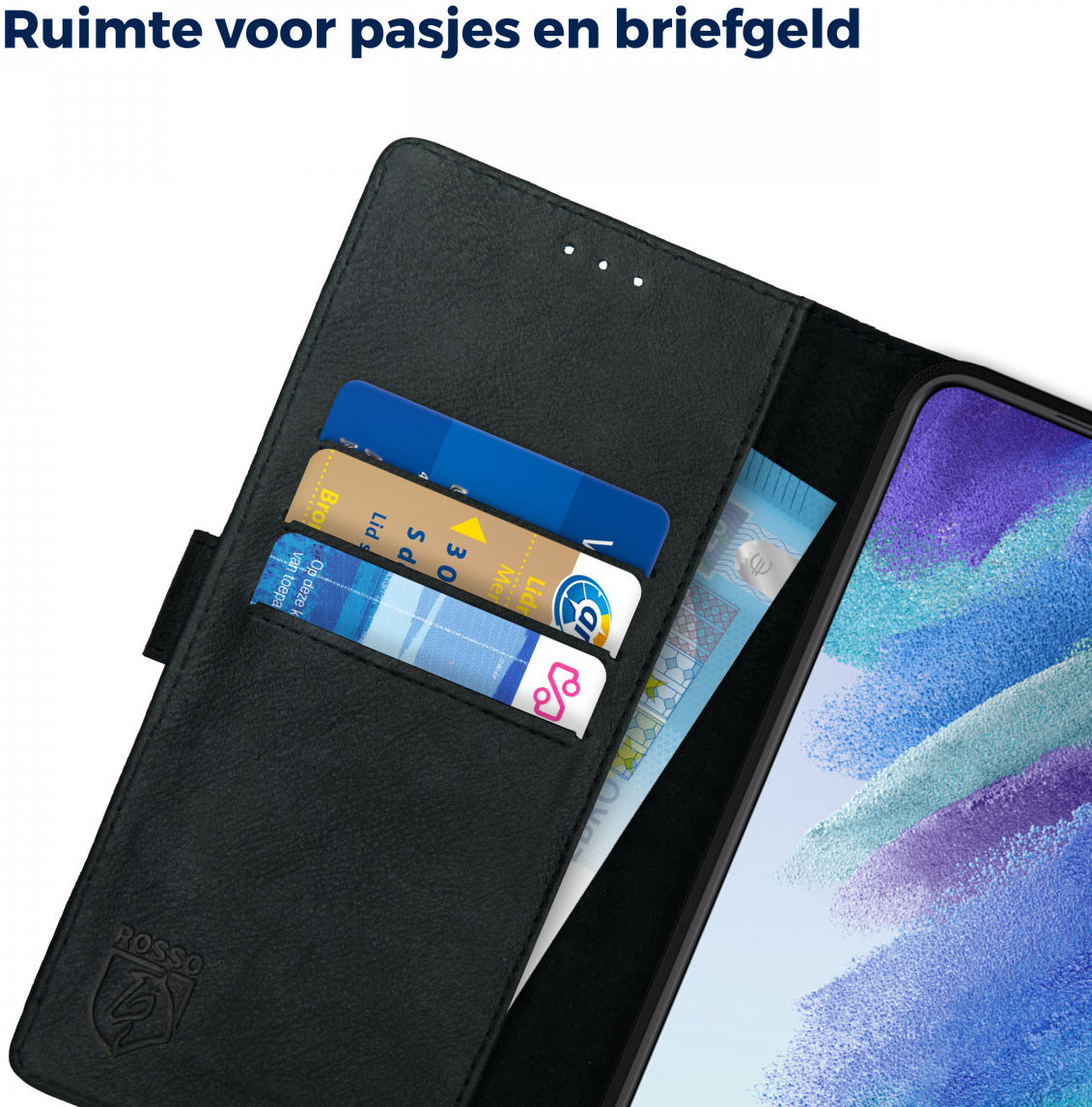 Rosso Deluxe Samsung Galaxy S21 FE Hoesje Echt Leer Book Case Zwart afbeelding 4