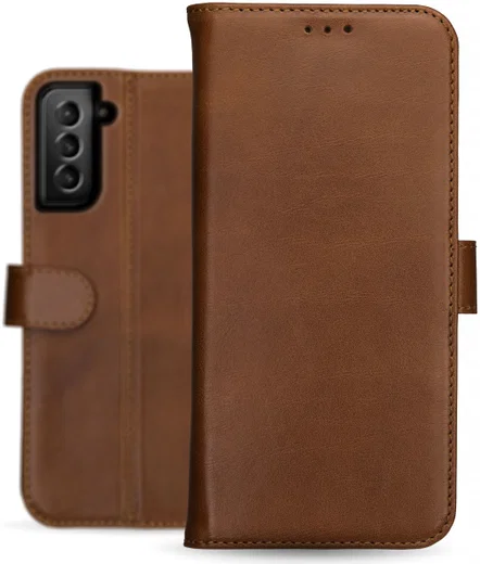 Rosso Deluxe Samsung Galaxy S21 FE Hoesje Echt Leer Book Case Bruin afbeelding 12