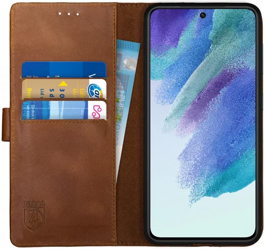 Rosso Deluxe Samsung Galaxy S21 FE Hoesje Echt Leer Book Case Bruin afbeelding 1