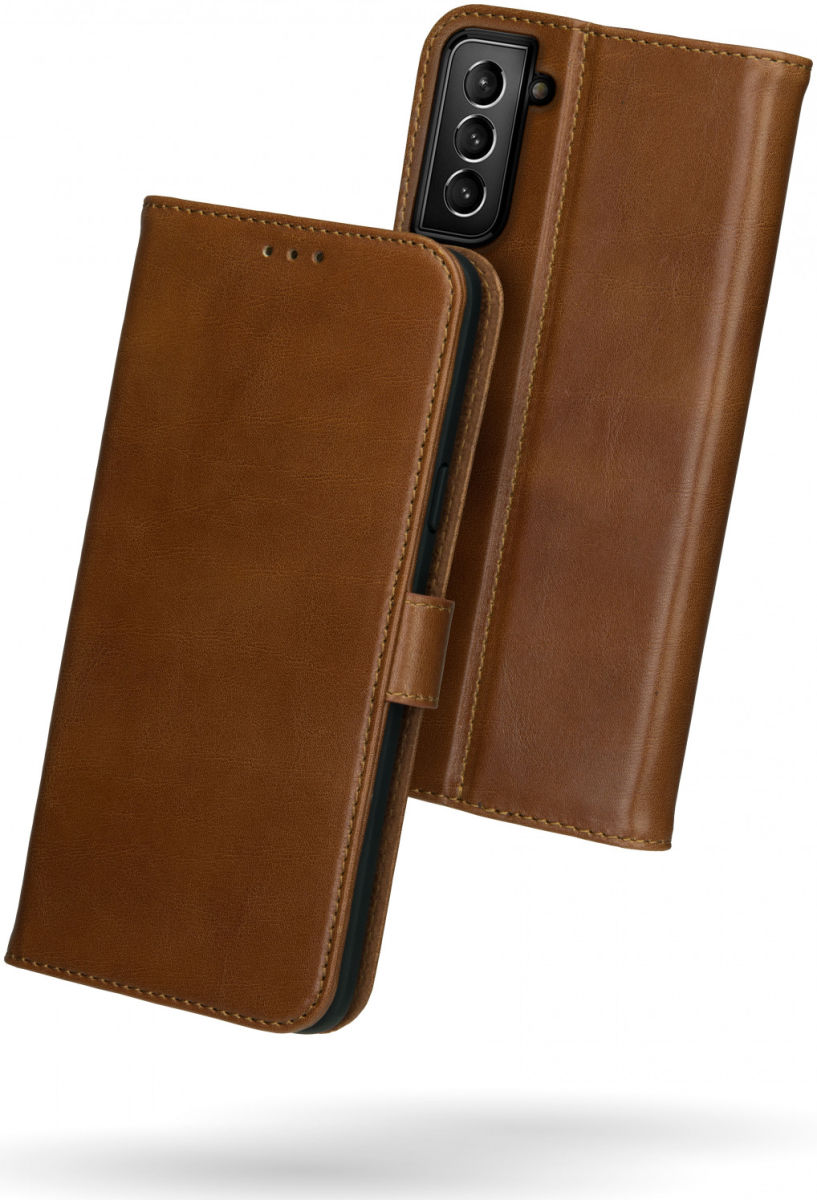 Rosso Deluxe Samsung Galaxy S21 FE Hoesje Echt Leer Book Case Bruin afbeelding 2