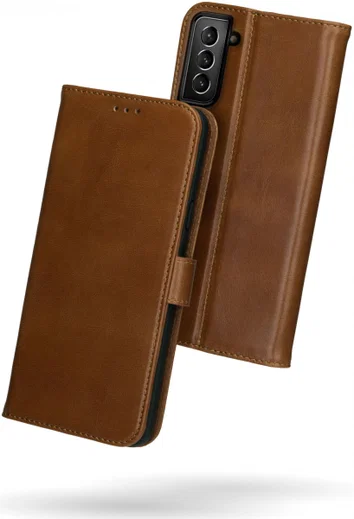 Rosso Deluxe Samsung Galaxy S21 FE Hoesje Echt Leer Book Case Bruin afbeelding 2