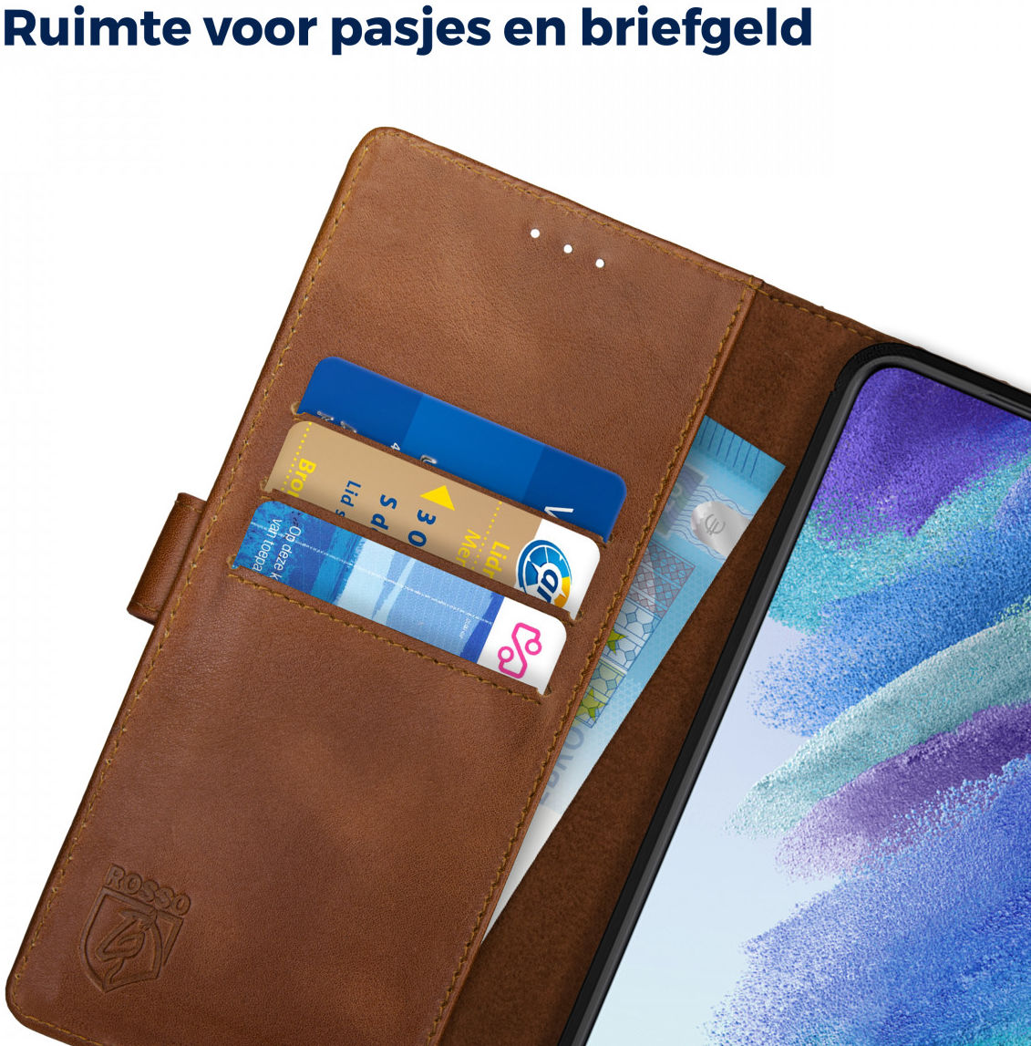 Rosso Deluxe Samsung Galaxy S21 FE Hoesje Echt Leer Book Case Bruin afbeelding 4