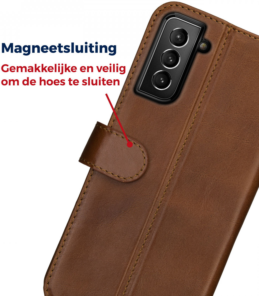 Rosso Deluxe Samsung Galaxy S21 FE Hoesje Echt Leer Book Case Bruin afbeelding 5
