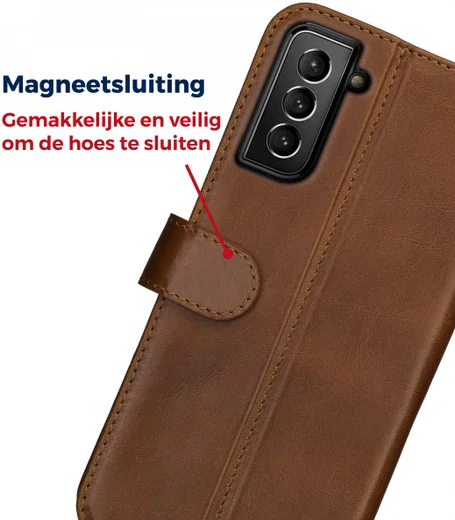 Rosso Deluxe Samsung Galaxy S21 FE Hoesje Echt Leer Book Case Bruin afbeelding 5