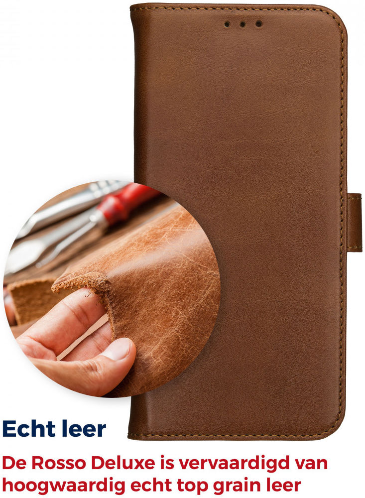 Rosso Deluxe Samsung Galaxy A22 5G Hoesje Echt Leer Book Case Bruin afbeelding 10