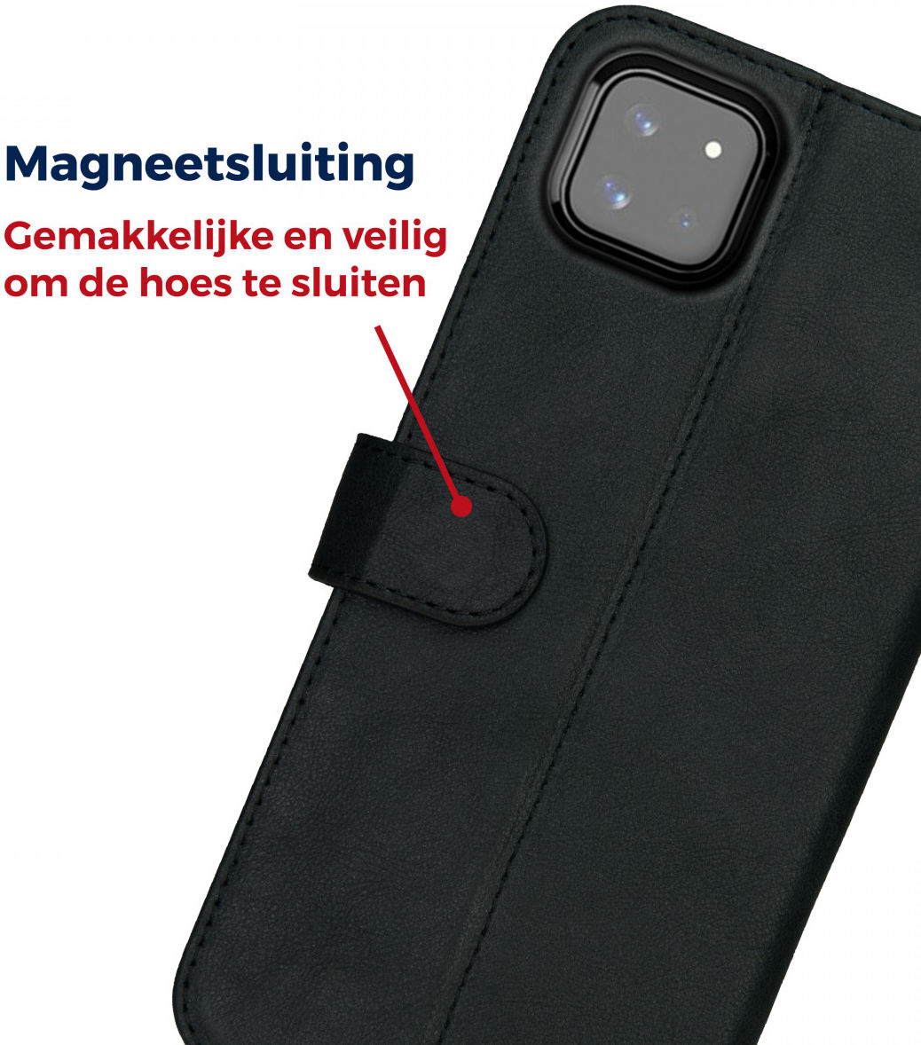 Rosso Deluxe Samsung Galaxy A22 5G Hoesje Echt Leer Book Case Zwart afbeelding 9