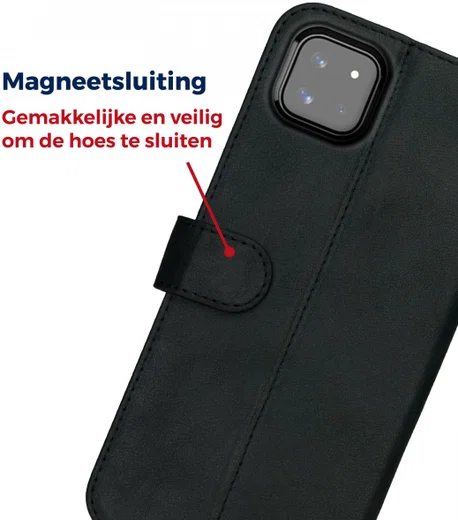 Rosso Deluxe Samsung Galaxy A22 5G Hoesje Echt Leer Book Case Zwart afbeelding 9