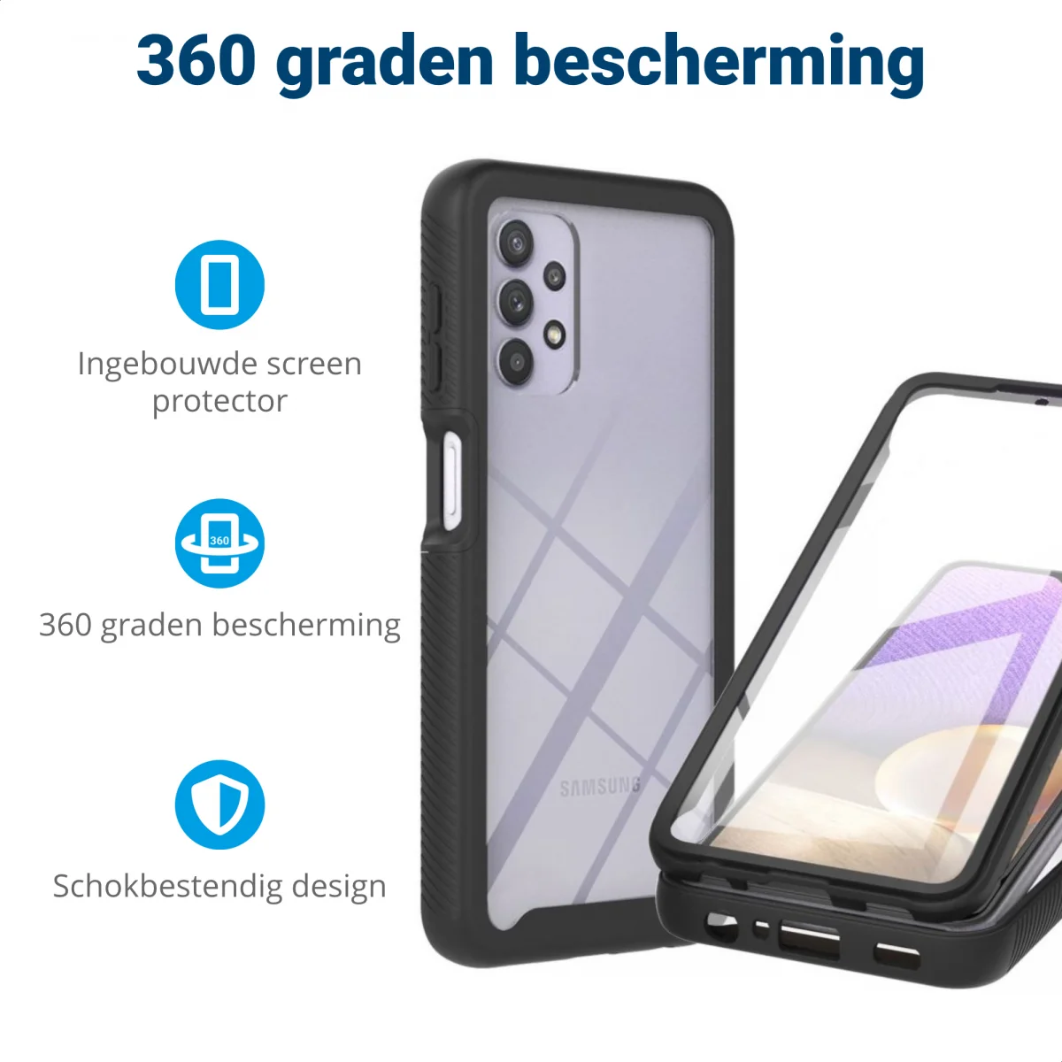 Samsung Galaxy A32 5G Hoesje Full Protect 360° Cover Hybride Zwart afbeelding 2