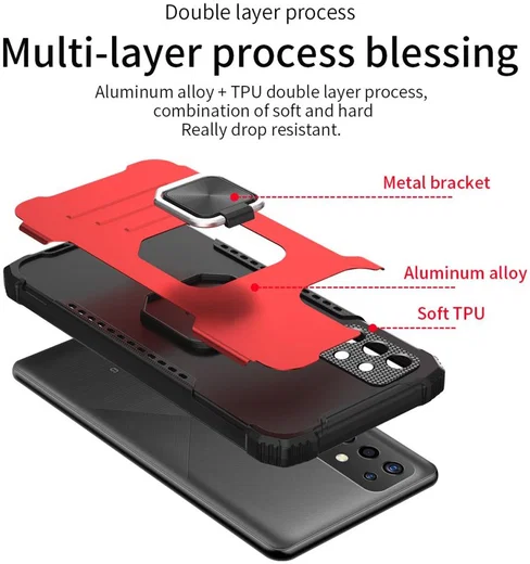 Samsung Galaxy A32 4G Hoesje met Metalen Magnetische Kickstand Zwart afbeelding 5