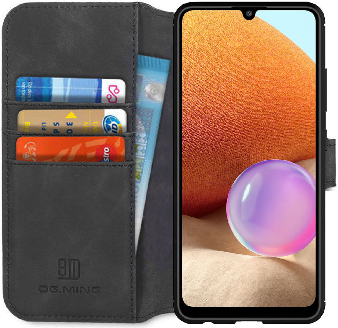 DG Ming Samsung Galaxy A32 4G Hoesje Retro Wallet Book Case Zwart afbeelding 1