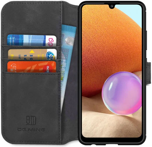 DG Ming Samsung Galaxy A32 4G Hoesje Retro Wallet Book Case Zwart afbeelding 1